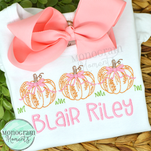 Load image into Gallery viewer, Girl's Scribble Pumpkins Trio - SKETCH EMBROIDERY