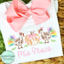 Load image into Gallery viewer, Girl's Scribble Turkey Pumpkin - SKETCH EMBROIDERY