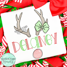 Load image into Gallery viewer, Girl's Reindeer Nameplate - SKETCH EMBROIDERY