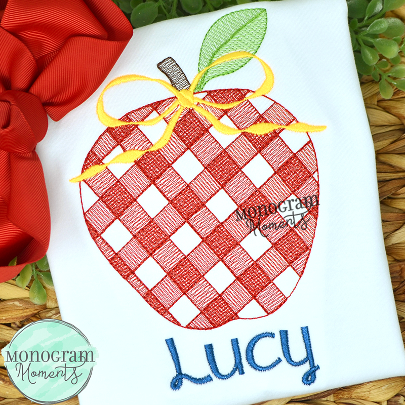 Girl's Gingham Apple - SKETCH EMBROIDERY