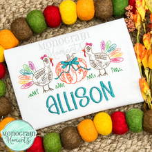 Load image into Gallery viewer, Girl's Scribble Turkey Pumpkin - SKETCH EMBROIDERY
