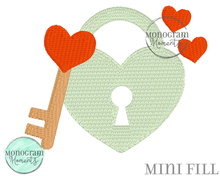 Load image into Gallery viewer, Heart Lock & Key- MINI FILL EMBROIDERY