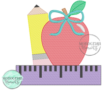 Load image into Gallery viewer, Girl's Pencil, Apple, & Ruler - SKETCH EMBROIDERY