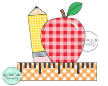 Load image into Gallery viewer, Pencil, Apple, & Ruler- BEAN APPLIQUE