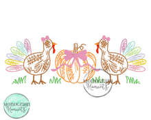 Load image into Gallery viewer, Girl's Scribble Turkey Pumpkin - SKETCH EMBROIDERY