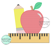 Load image into Gallery viewer, Pencil, Apple, & Ruler - SKETCH EMBROIDERY