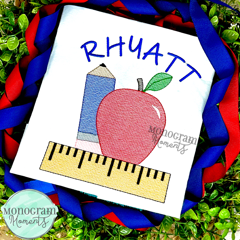 Pencil, Apple, & Ruler - SKETCH EMBROIDERY