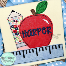 Load image into Gallery viewer, Pencil, Apple, & Ruler- BEAN APPLIQUE