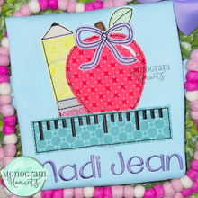Load image into Gallery viewer, Girl&#39;s Pencil, Apple, &amp; Ruler- BEAN APPLIQUE
