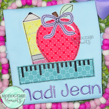 Load image into Gallery viewer, Girl's Pencil, Apple, & Ruler- BEAN APPLIQUE