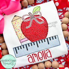 Load image into Gallery viewer, Girl's Pencil, Apple, & Ruler- BEAN APPLIQUE