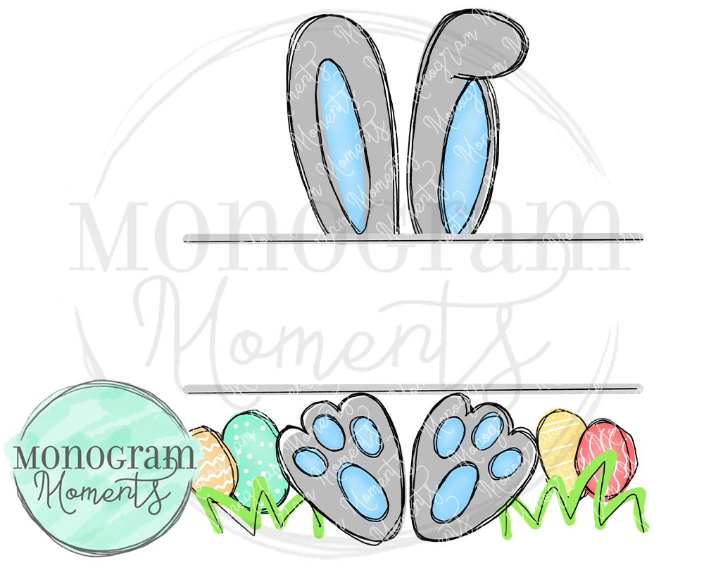 Outlined Grey Bunny Name Plate-Blue