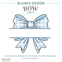 Load image into Gallery viewer, Blue Gingham Bow Hair Tie Blank Design