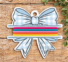 Load image into Gallery viewer, Blue Gingham Bow Hair Tie Blank Design