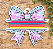 Load image into Gallery viewer, Mint Flowers Bow Hair Tie Blank Design