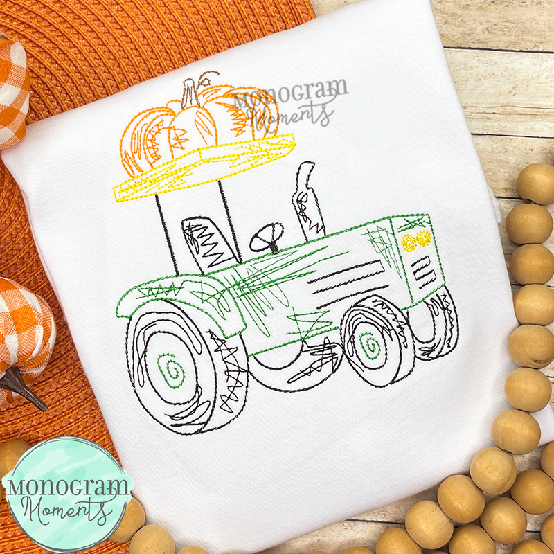 Scribble Tractor & Pumpkin - SKETCH EMBROIDERY