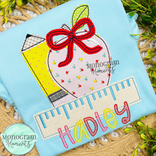 Load image into Gallery viewer, Girl's Pencil, Apple, & Ruler- BEAN APPLIQUE