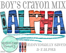 Load image into Gallery viewer, Boy's Crayon Mix Alpha