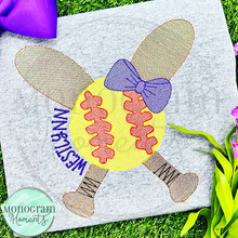 Load image into Gallery viewer, Girl's Baseball & Bats - SKETCH EMBROIDERY
