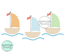 Load image into Gallery viewer, Sailboat Trio - SKETCH EMBROIDERY
