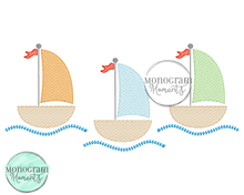 Load image into Gallery viewer, Sailboat Trio - SKETCH EMBROIDERY