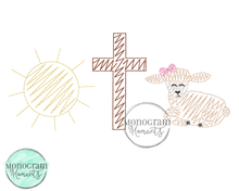Load image into Gallery viewer, Zaggy Girl's Sun, Cross, Lamb - SKETCH EMBROIDERY