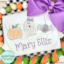 Load image into Gallery viewer, Girl's Zaggy Pumpkin, Ghost, & Spider - SKETCH EMBROIDERY