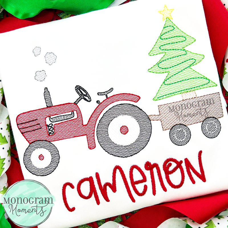 Vintage Tractor Christmas Tree - SKETCH EMBROIDERY