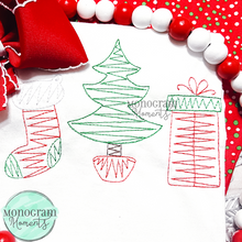 Load image into Gallery viewer, Zaggy Stocking, Tree, Present Trio - SKETCH EMBROIDERY