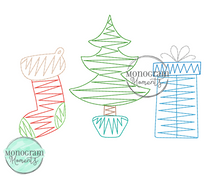 Load image into Gallery viewer, Zaggy Stocking, Tree, Present Trio - SKETCH EMBROIDERY