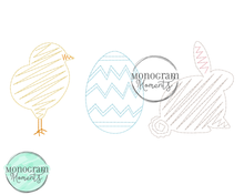 Load image into Gallery viewer, Zaggy Chick Egg Bunny Trio - SKETCH EMBROIDERY