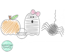 Load image into Gallery viewer, Girl's Zaggy Pumpkin, Ghost, & Spider - SKETCH EMBROIDERY