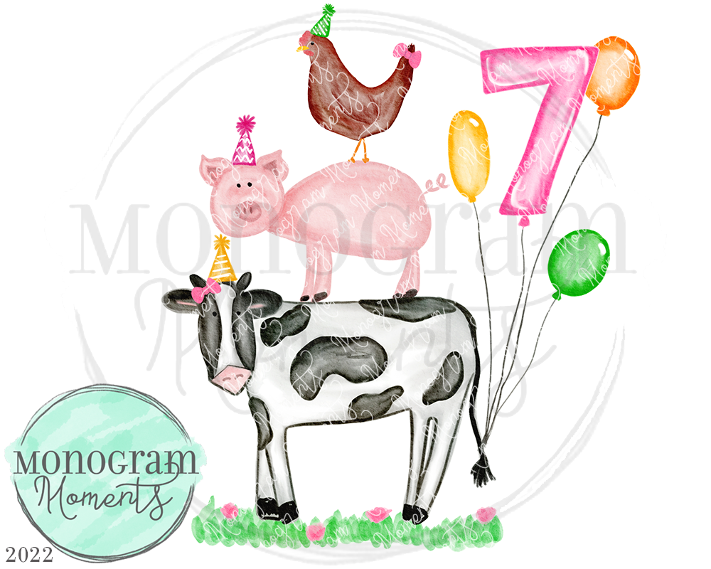 Pink 7th Birthday Animal Stack