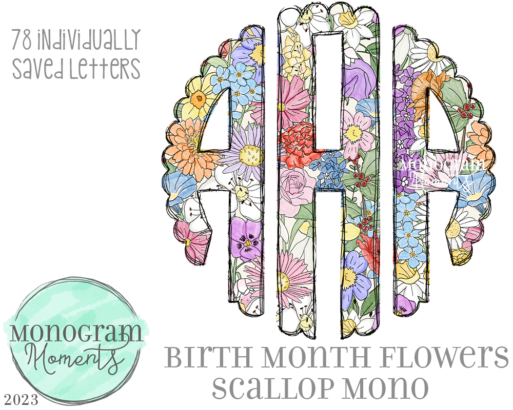 Birth Month Flowers Scallop Mono