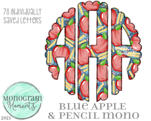 Load image into Gallery viewer, Blue Apple & Pencil Mono