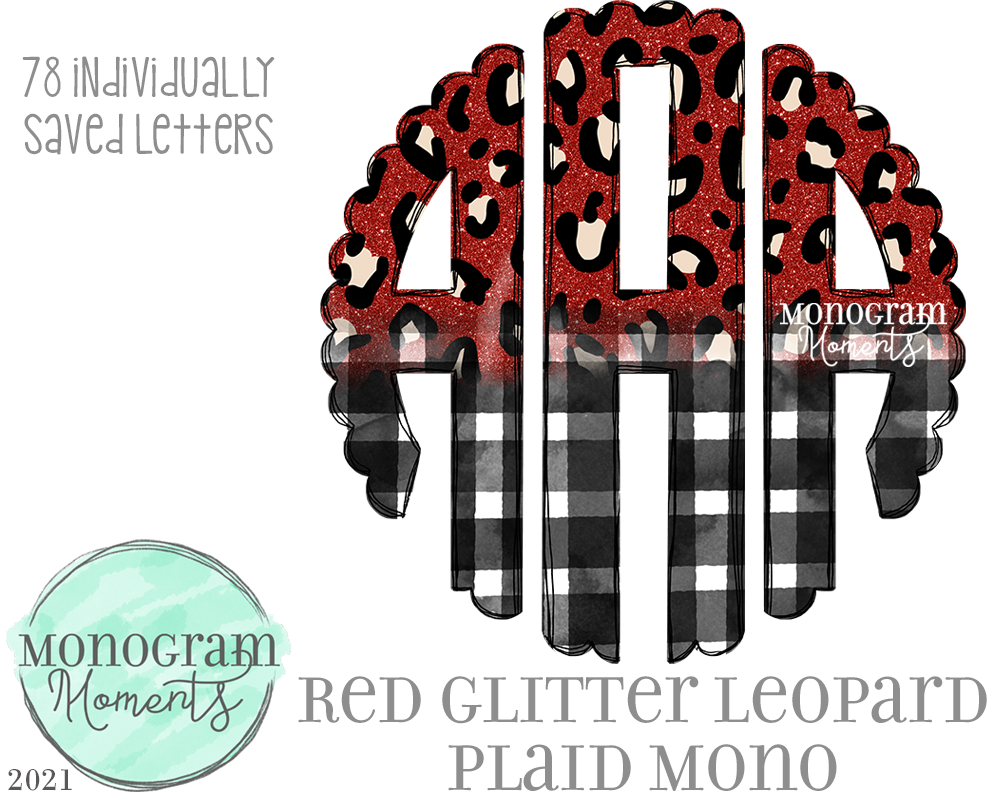 Red Glitter Leopard Plaid Mono