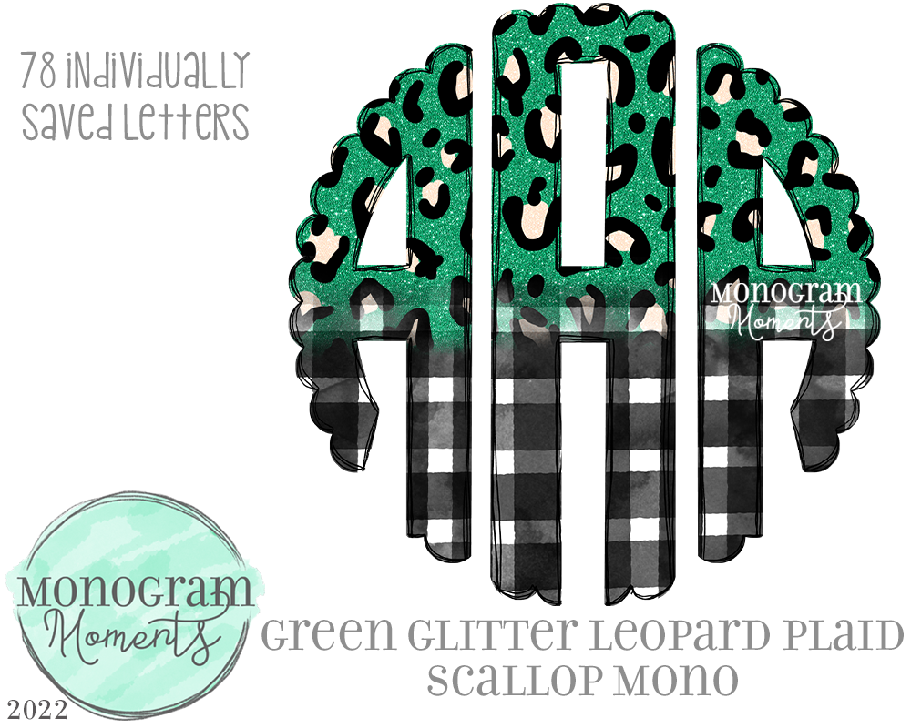 Green Glitter Leopard Plaid Scallop Mono