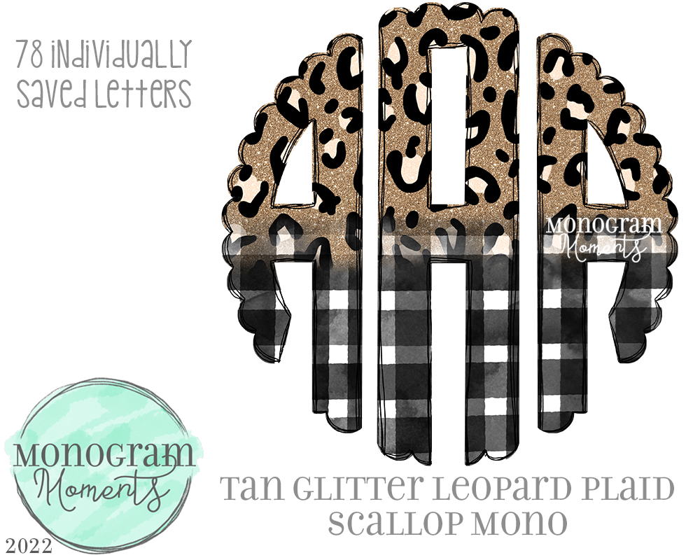 Tan Glitter Leopard Plaid Scallop Mono