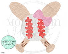 Load image into Gallery viewer, Girl's Baseball & Bats - SKETCH EMBROIDERY