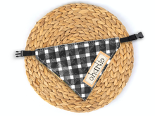 Load image into Gallery viewer, BW Plaid & Orange Dog Bandana
