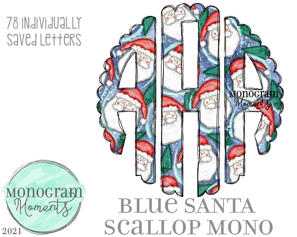 Blue Santa Scallop Mono - Less Melanin Skin Tone