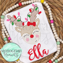 Load image into Gallery viewer, Girl's Reindeer & Lights - SKETCH EMBROIDERY