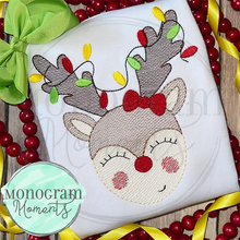 Load image into Gallery viewer, Girl's Reindeer & Lights - SKETCH EMBROIDERY