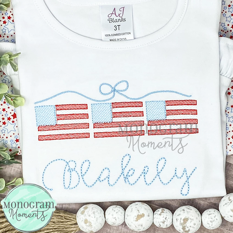 Girl's American Flags- SKETCH EMBROIDERY