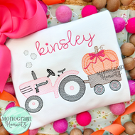 Girl's Vintage Tractor & Pumpkin - SKETCH EMBROIDERY