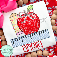 Girl's Pencil, Apple, & Ruler- BEAN APPLIQUE