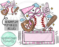 Fun Baseball - Nameplate - Pink Bow