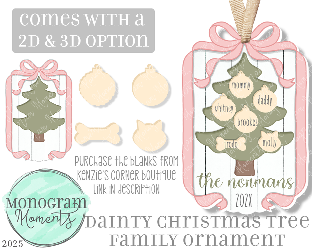 Dainty Christmas Tree Family Ornament - Blanks Design