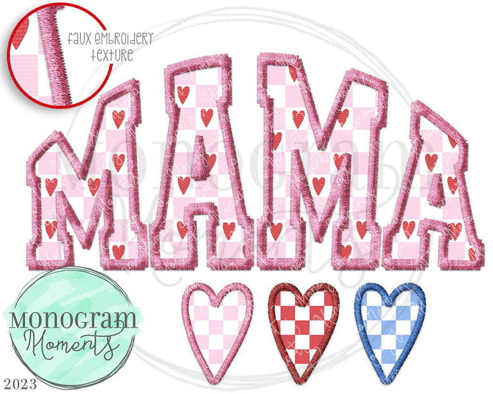 Mama Valentine Patch-Pink Checker