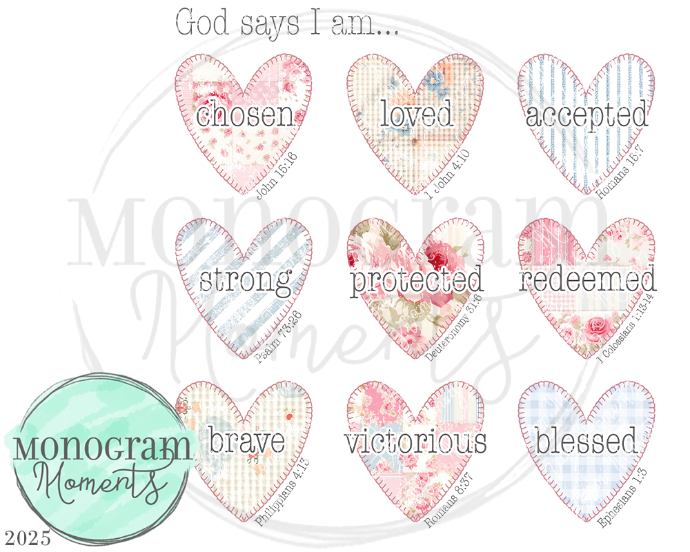 3x3 Quilt Hearts - God Says